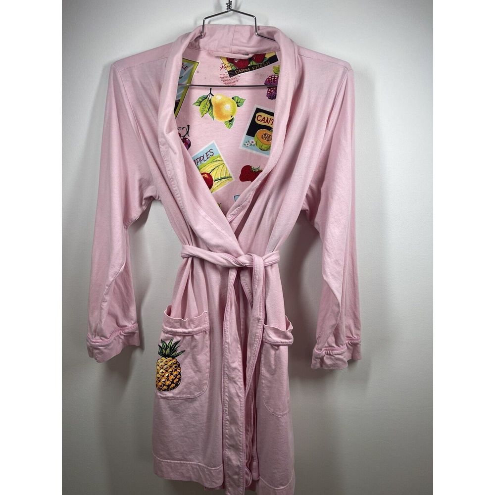 Nick and Nora Robe Women's SZ S/M Pink With Farm Fresh Fruit Lining * Flaw*
